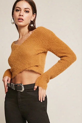 Fuzzy Ribbed Knit Surplice Top