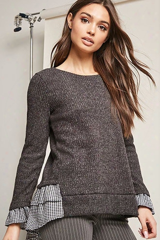 Gingham-trim Brushed-knit Top