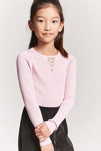 Girls Ribbed Knit Crisscross Cutout Sweater Top (kids)