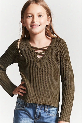 Girls Ribbed Knit Lace-up Sweater (kids)