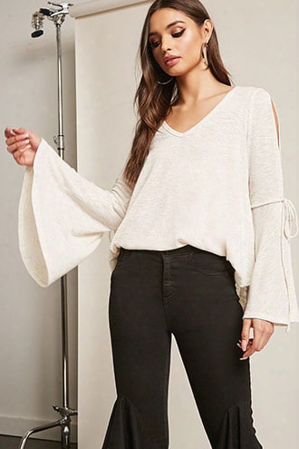 Heathered Open-shoulder Bell-sleeve Top