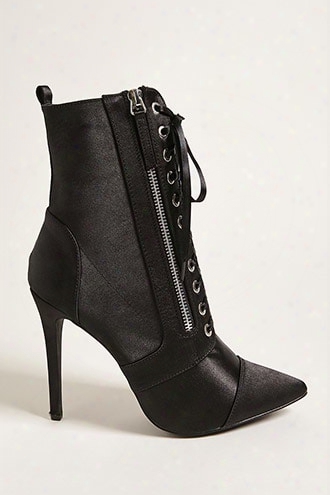 Lace-up Faux Leather Stiletto Ankle Boots