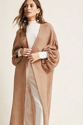 Longline Balloon-sleeve Cardigan