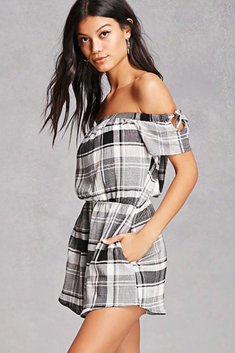 Lush Plaid Print Romper