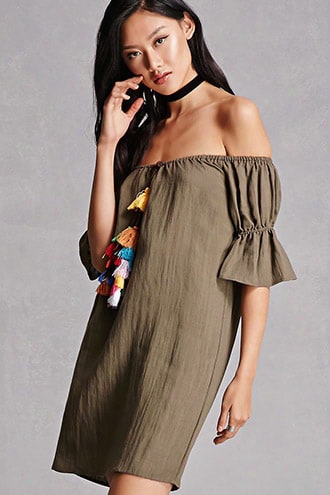 Off-the-shoulder Pom Pom Dress