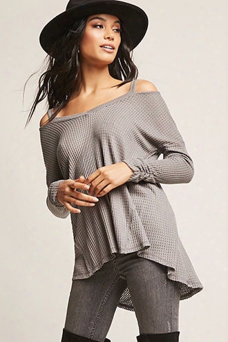 Open-shoulder Waffle Knit Top