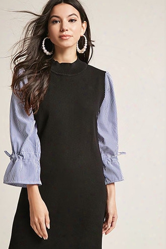 Pinstripe-sleeve Shift Dress