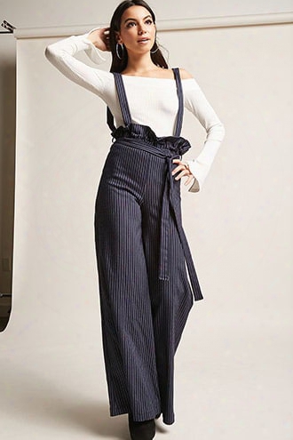 Pinstripe Wide-leg Paperbag Waist Overalls