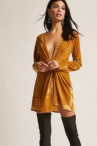 Plunging Velvet Twist-hem Dress