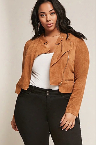 Plus Size Black Ivy Faux Suede Moto Jacket