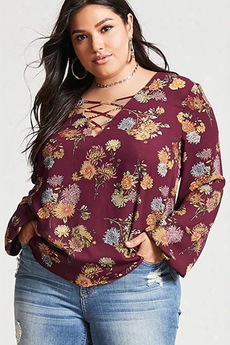 Plus Size Caged Floral Top