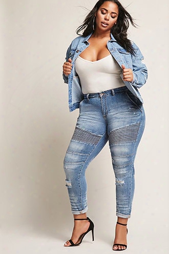 Plus Size Distressed Moto Jeans