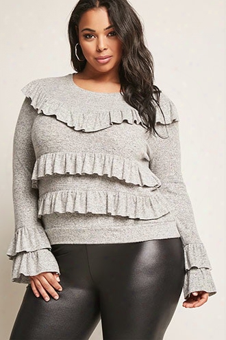 Plus Size Flounce Sweater-knit Top