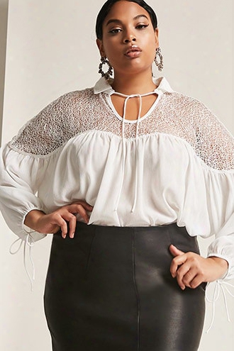 Plus Size Lace-trimm Peasant Top