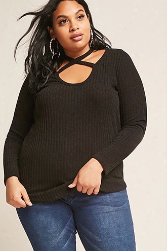 Plus Size Marled Ribbed Crisscross Top