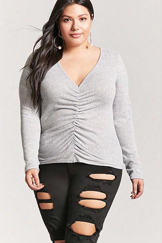 Plus Size Marled Ruched Knit Top