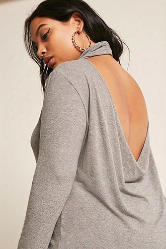 Plus Size Marled Scoop-back High-low Top