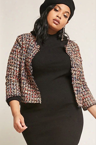 Plus Size Multicolor Tweed Jacket