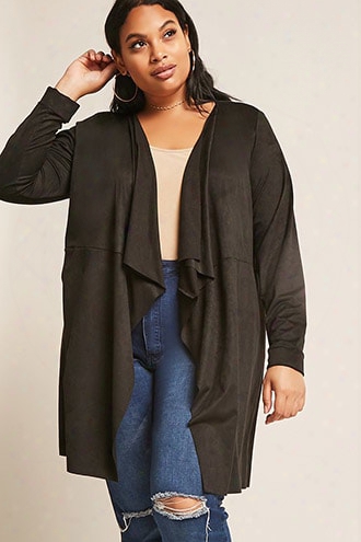 Plus Size Open-front Longline Cardigan