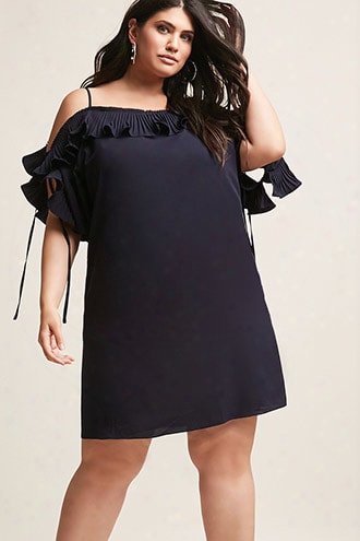 Plus Size Open-shoulder Ruffle Dress