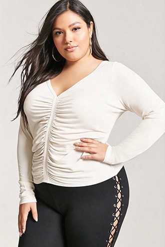 Plus Size Ribbed Knit Ruched Top