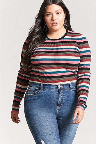 Plus Size Ribbed Stripe Sweater-knit Top