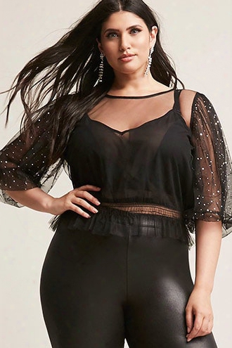 Plus Size Sheer Glitter Twofer Top