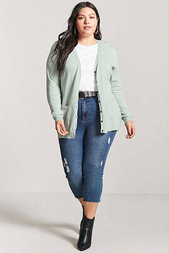 Plus Size Slub Knit Button-front Cardigan