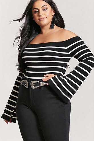 Plus Size Stripe Off-the-shoulder Sweater