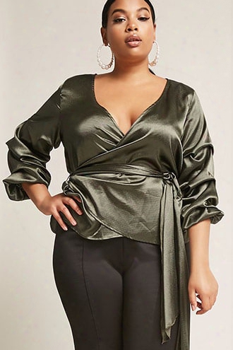 Plus Size Textured Satin Surplice Top