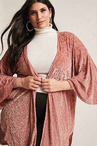 Plus Size Velvet Burnout Kimono