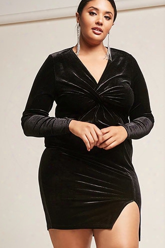 Plus Size Velvet Twist-front Dress