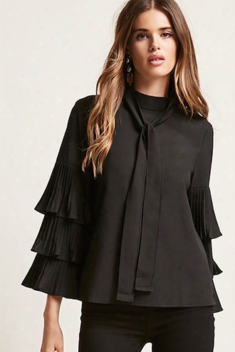 Pussycat Bow Accordion Pleat Top