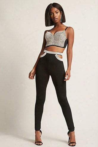 Rhinestone-trim Cutout Pants