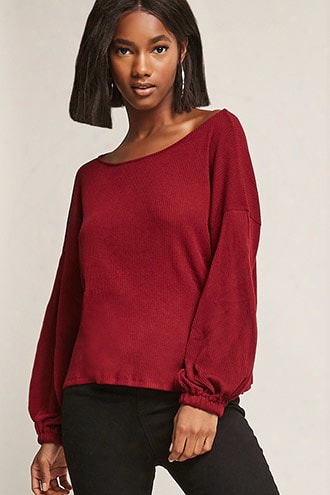 Ribbed Balloon-sleeve Top