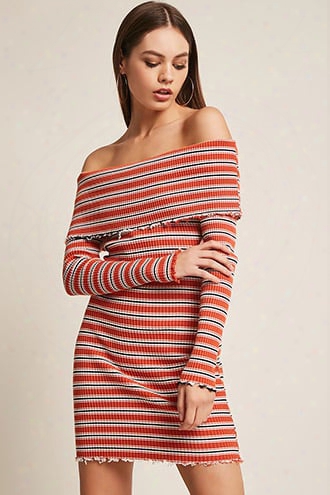 Ribbed Off-the-shoulder Stripe Dress