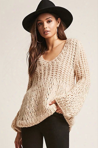 Ribbed Open Knit Bell-sleeve Sweater