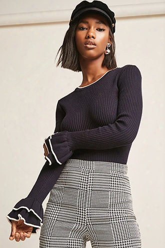 Ribbed Trumpet-sleeve Sweater