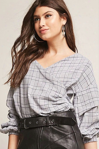 Ruched Glen Plaid Top