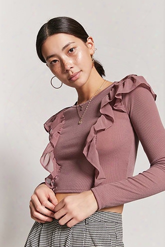 Ruffle-trim Ribbed Top