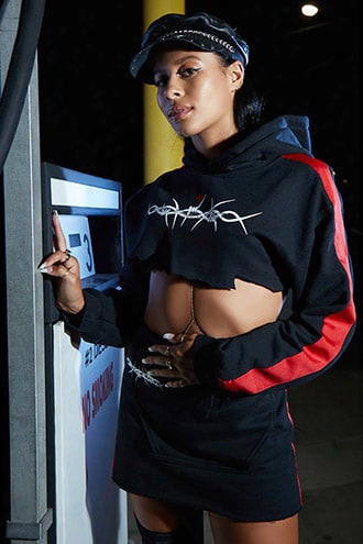 Sami Miro Rhinestone Cropped Hoodie