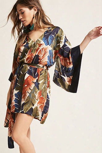 Satin Leaf Print Shift Dress