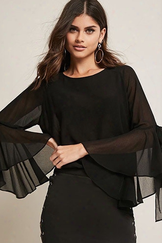 Semi-sheer Bell-sleeve Top