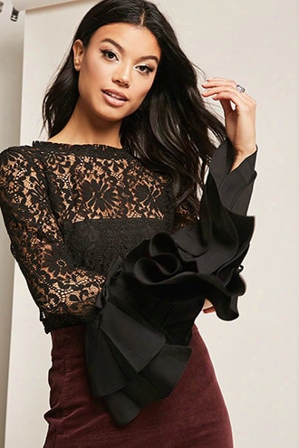 Sheer Lace Trumpet-cuff Top