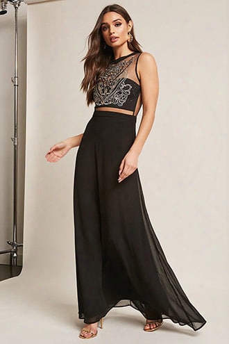 Soieblu Faux Gem Metallic Embroidered Maxi Dress