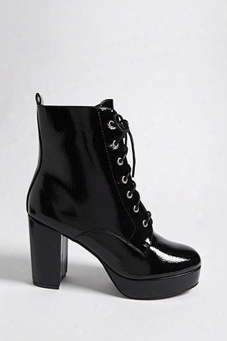 Textured Faux Patent Leather Combat Boots