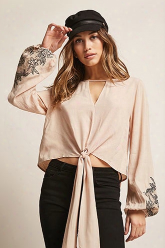 Tie-front Floral Sleeve Top