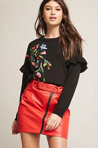 Woven Heart Floral Embroidered Sweater