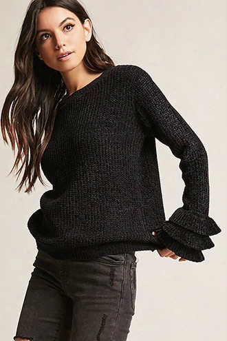 Woven Heart Ribbed Knit Sweater