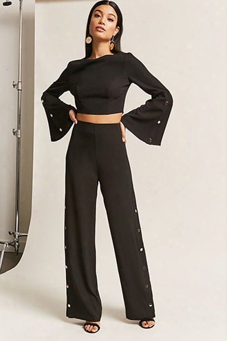 Bell Sleeve Crop Top & High-waist Pants Set